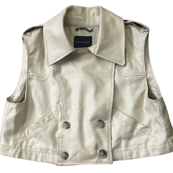 Banana Republic Refined Linen Crop Vest – Size Small – New British Khaki – NWT - Picture 5 of 9